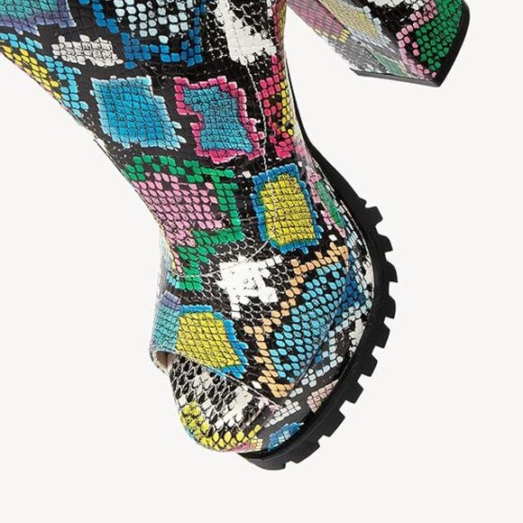 Women's Open Toe Ankle Boots, Chunky Block Heel, Nylon Mesh Upper, Slip-On Sock - Picture 3 of 5